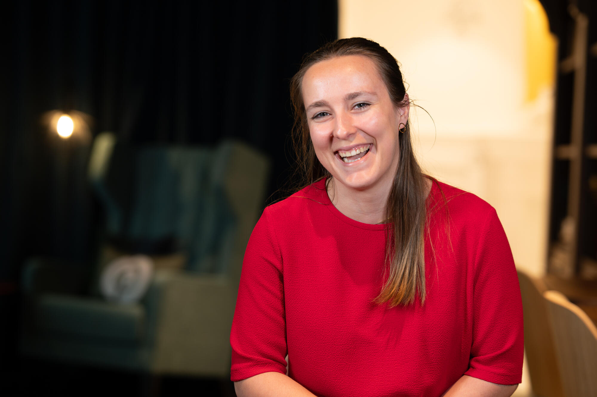 a person in a red shirt