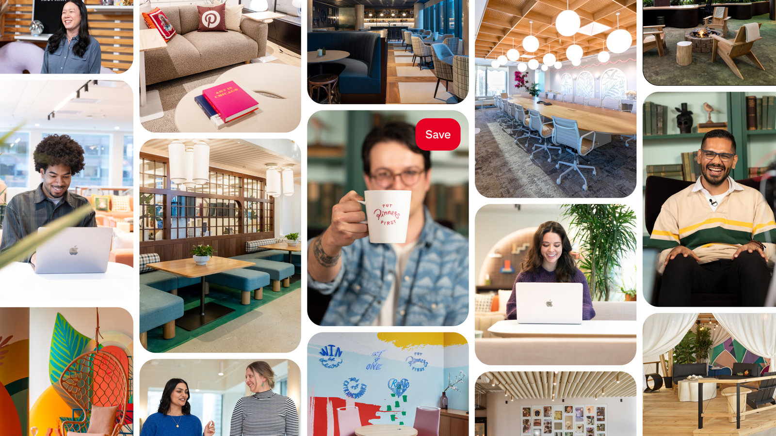a collage of people in different rooms