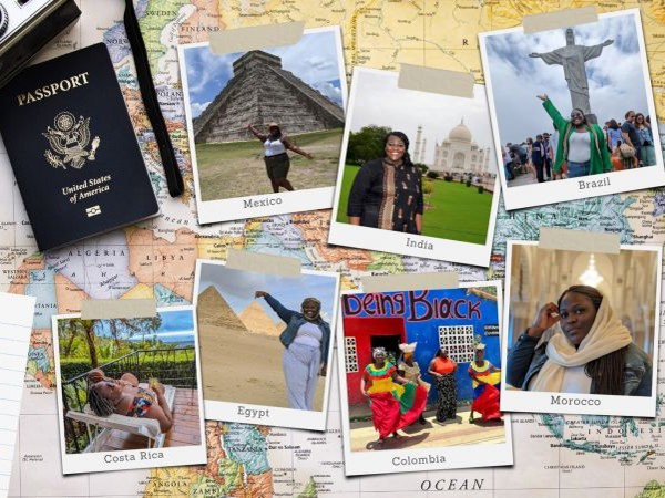 a passport and a camera on a map