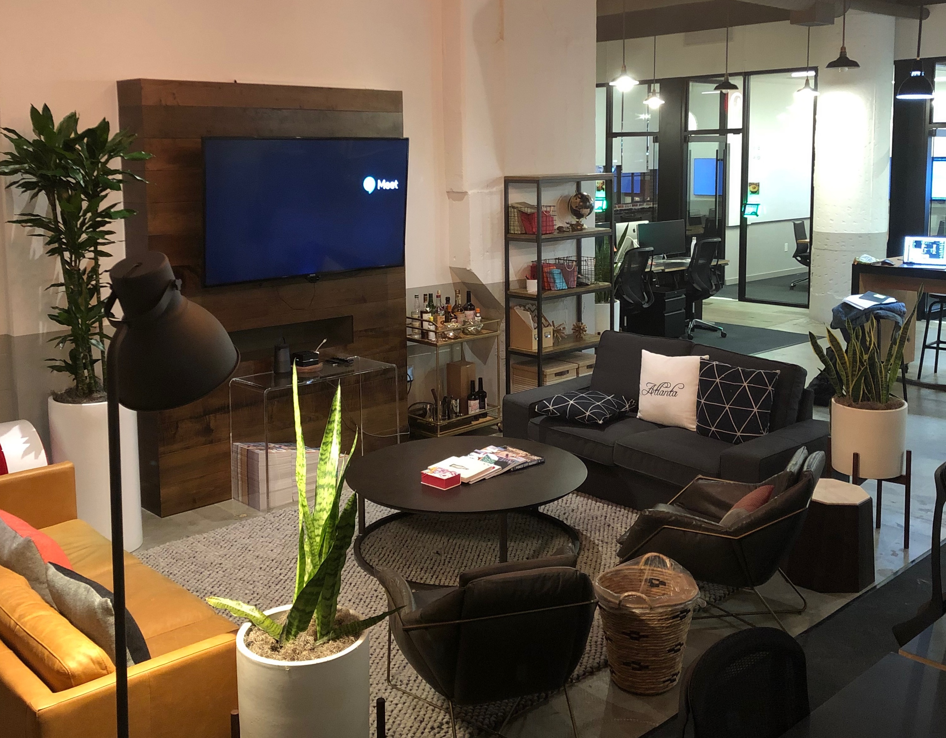 a room with a television and a couch