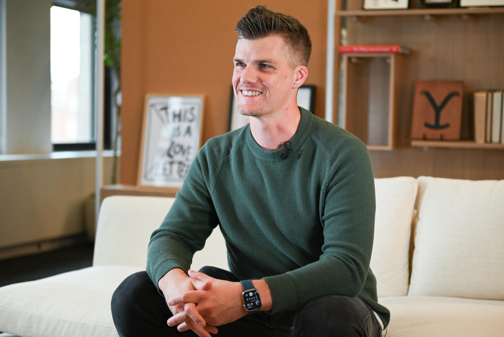 a person sitting on a couch