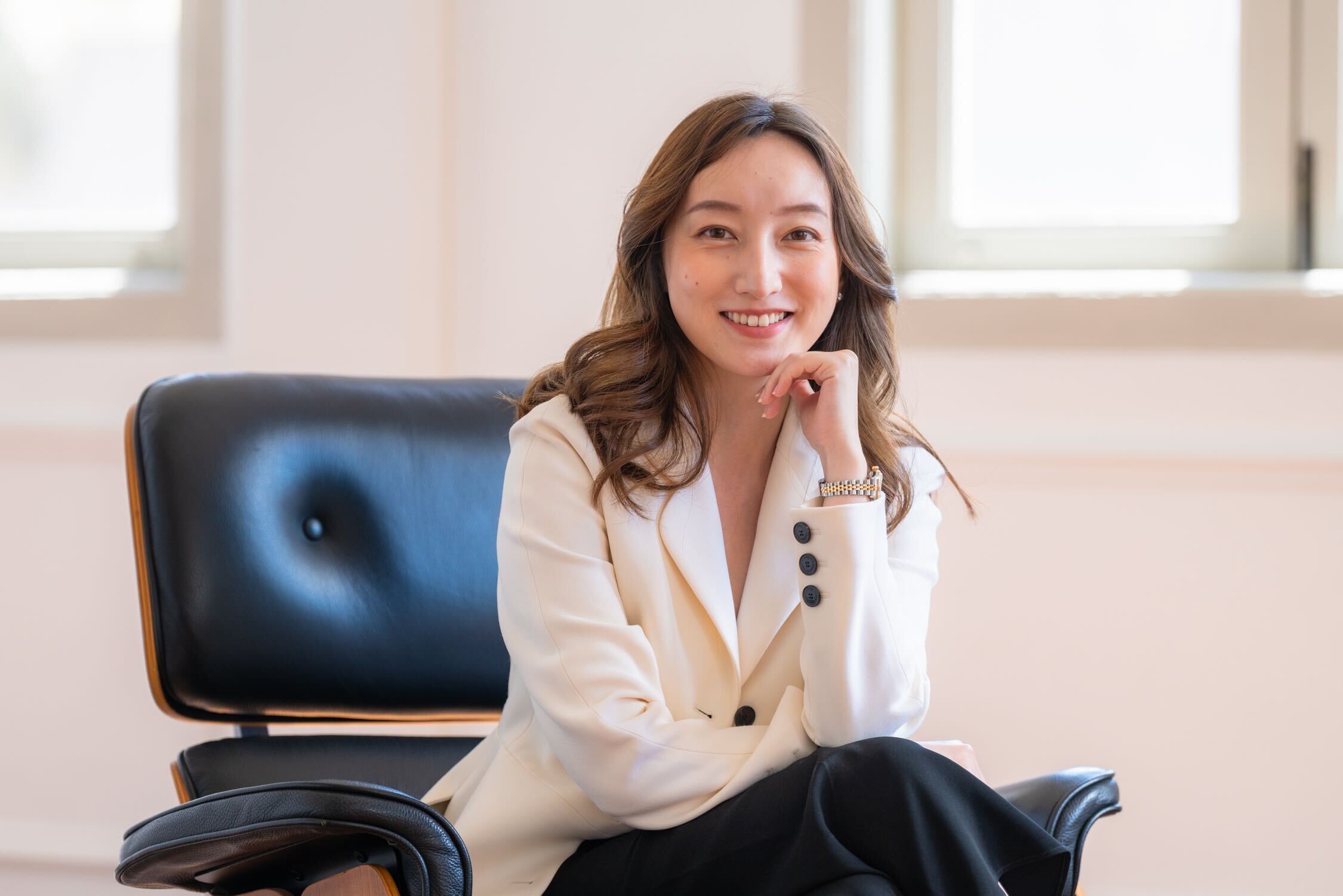 a woman sitting on a chair