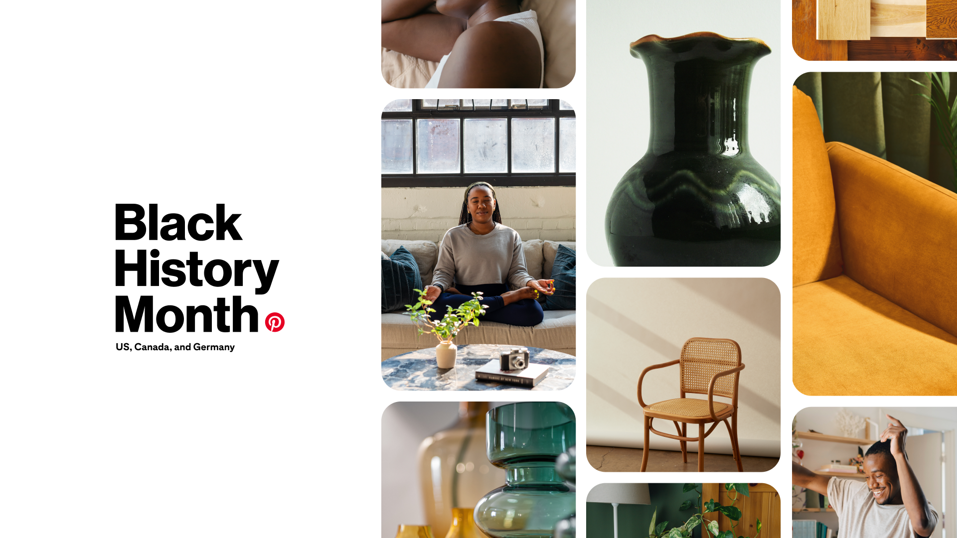 a collage of a woman sitting on a couch