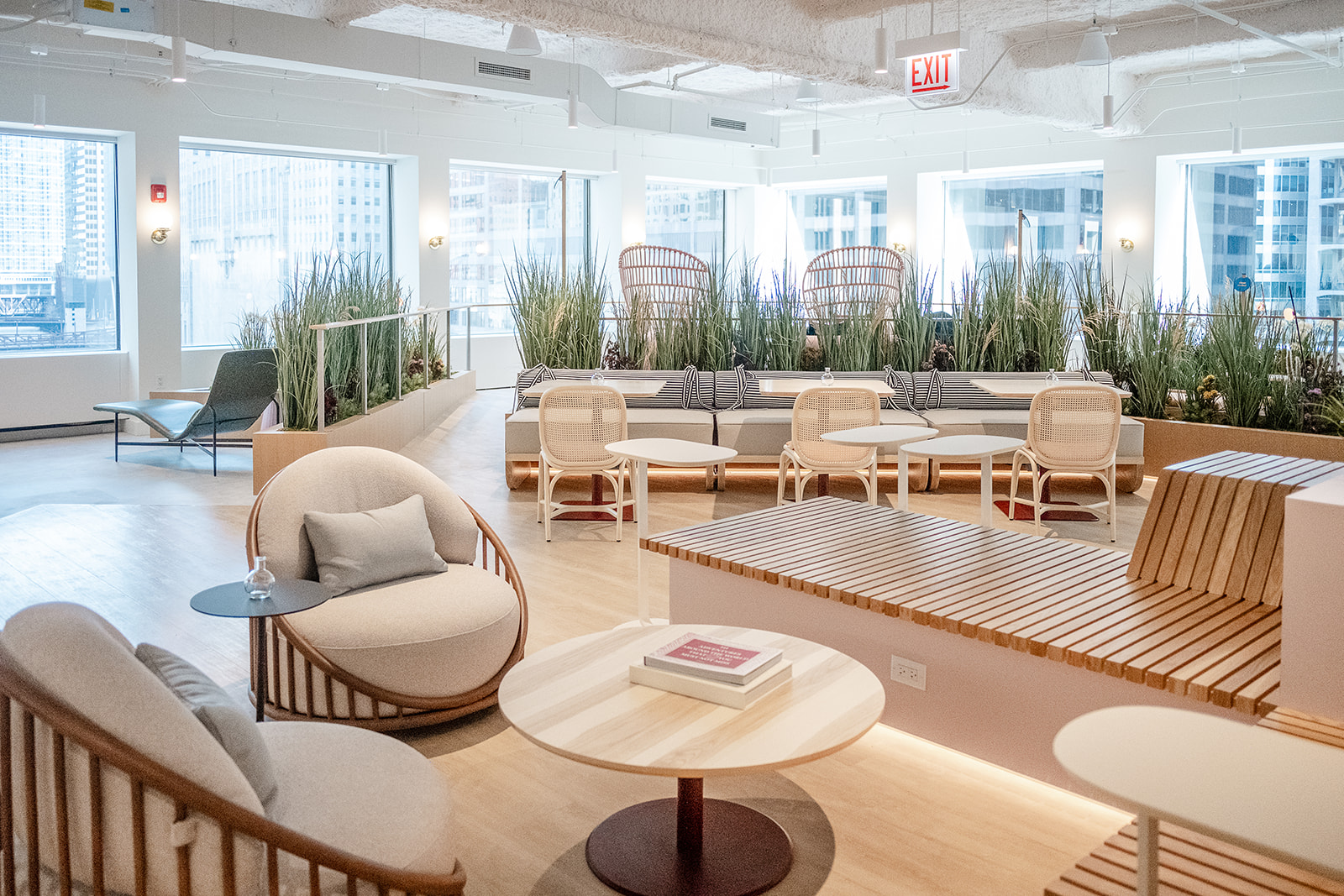 a room with chairs and tables