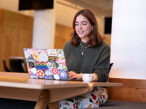 a person sitting at a table with a laptop